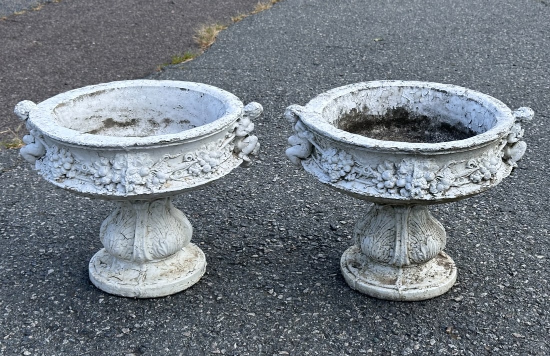 Pair Painted Concrete Garden Urns (1 of 10)