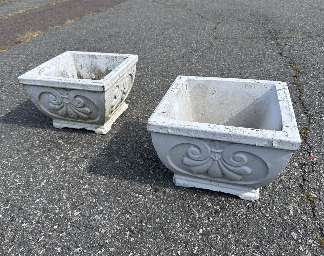 Pair Painted Cast Concrete Garden Planters (1 of 5)