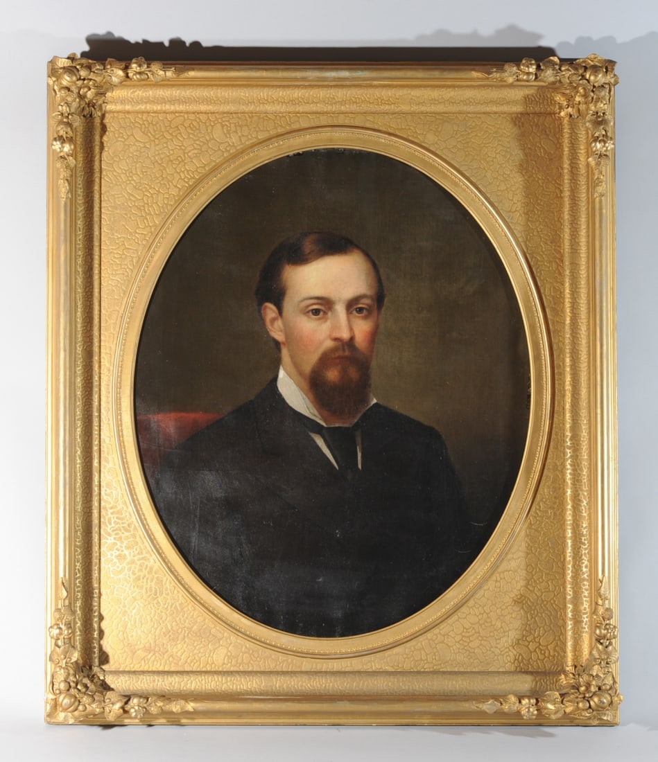 c.1868 Portrait of Albert Ewing McKinney: Large oil on canvas portrait of Albert Ewing McKinney, (1844-1909) two years after his 1866 marriage to Lucy Boutwell McKinney, (see lot 167 for companion portrait of Lucy Boutwell.) According to a no