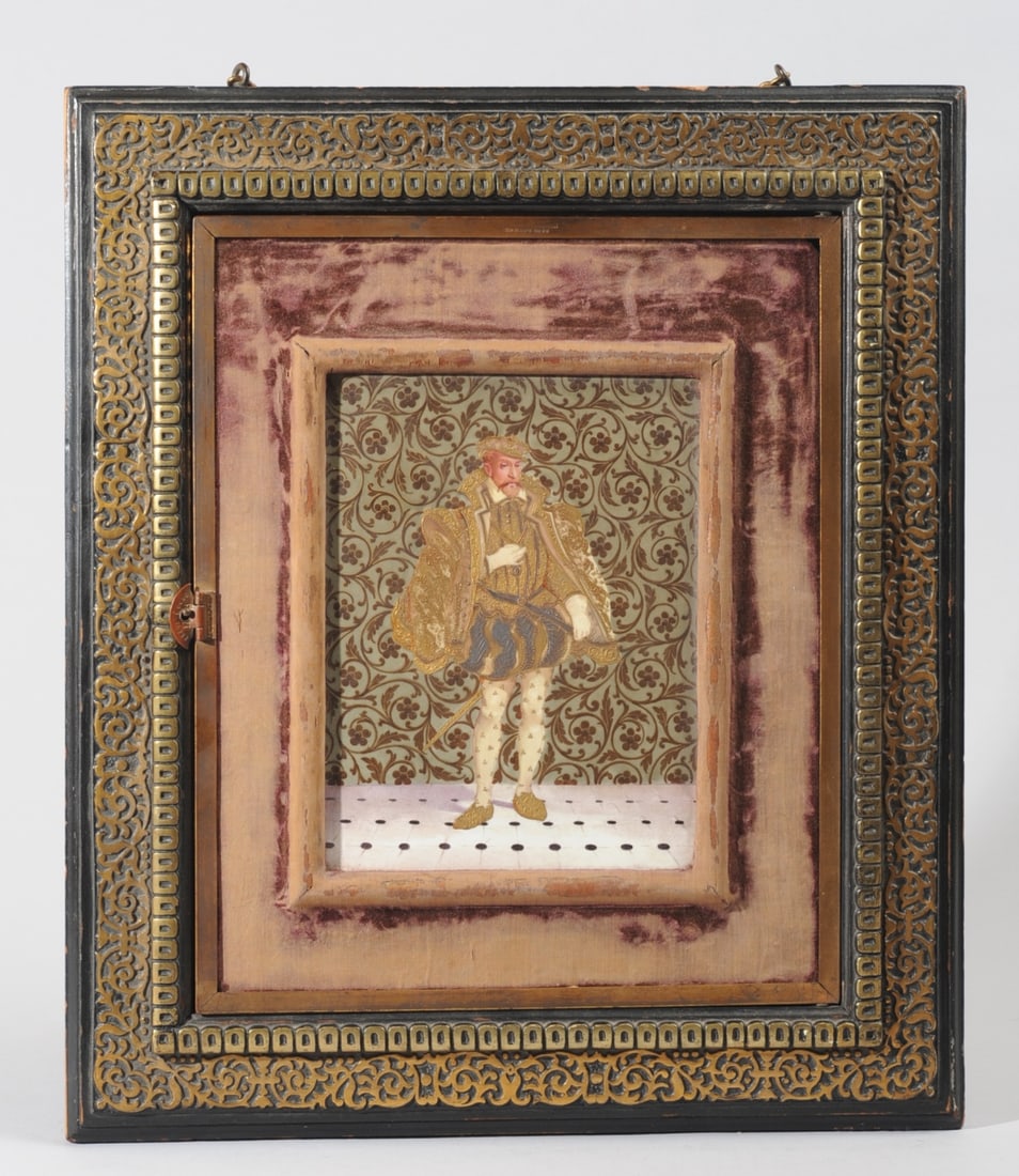 19th C. French 3-Part Mirror w/ Porcelain Plaque (1 of 12)