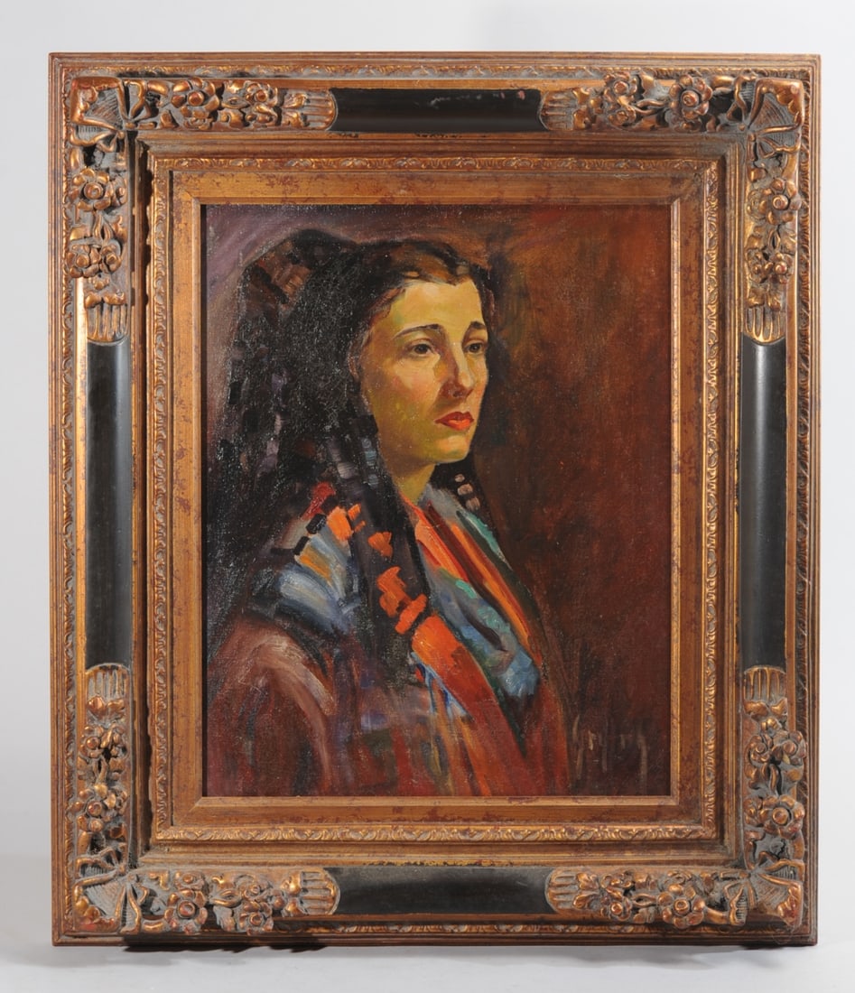 Early 20th C Portrait Spanish Woman Illeg. Signed (1 of 6)