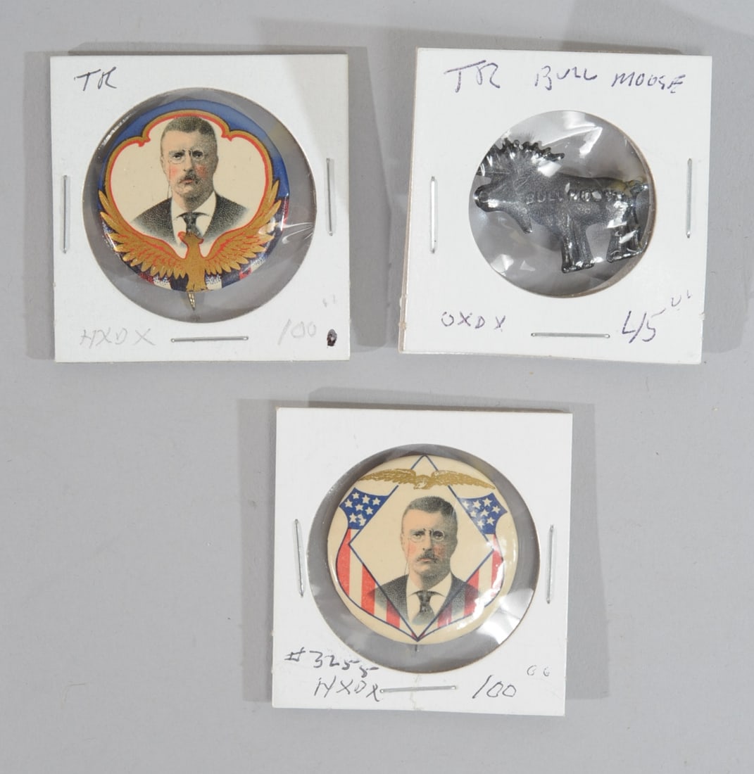 2 Theodore Roosevelt Buttons + Bull Moose Tack (1 of 5)