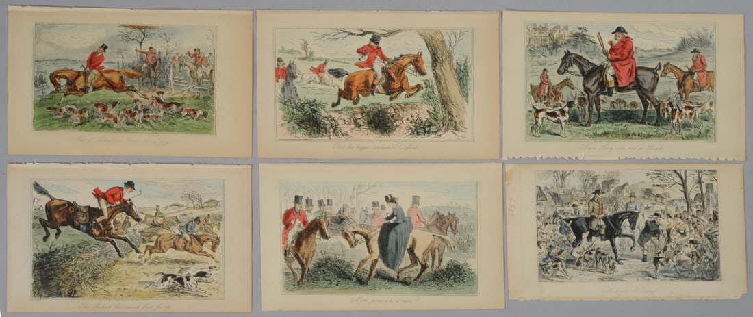 6 Early Hand Colored Hunt Lithographs (1 of 1)