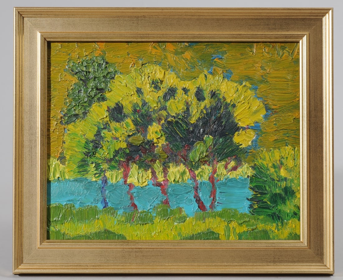 Jan Carl ter Weele (1935 - 2022) Oil on Panel: Oil on panel abstract landscape abstract oil on canvas by Jan Carl ter Weele (Maine, 1935 - 2022), signed upper right, framed. Visible image: approx. 9 1/2" x 7 1/4". Frame: approx. 12" x 10". Jan Car