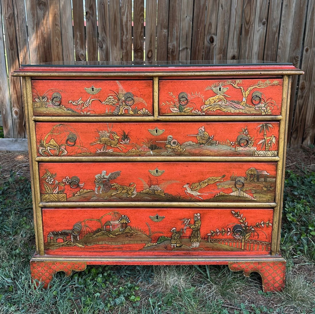 Antique Red Japanned / Chinoiserie Chest (1 of 14)