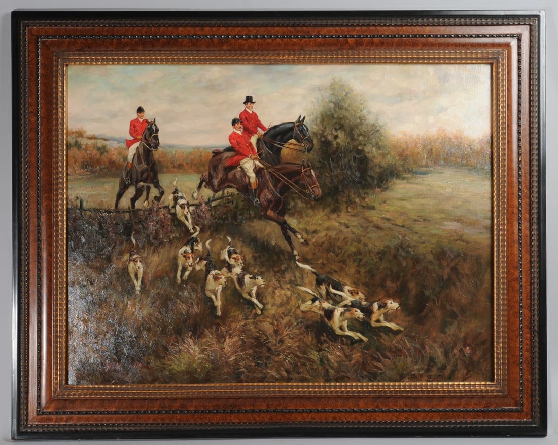 Jack Levine (20th C.) Oil on Canvas Hunt Scene (1 of 7)