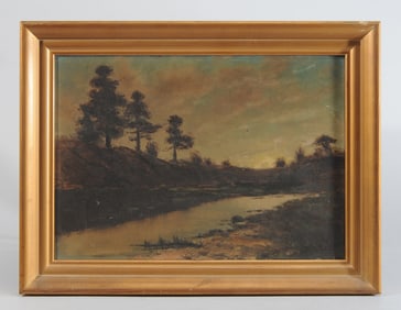 First-Half 20th C. Oil on Canvas River Scene