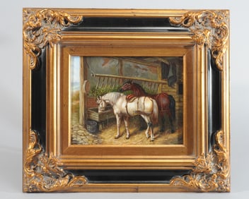 19th Century-Style Oil on Panel, Horses