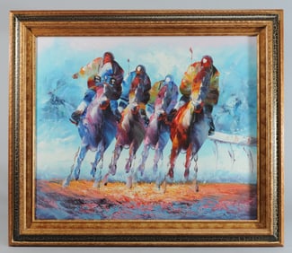 Contemporary Painting on Canvas, Horse Racing