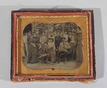 Antique Tintype Photograph, Group of Men & Women