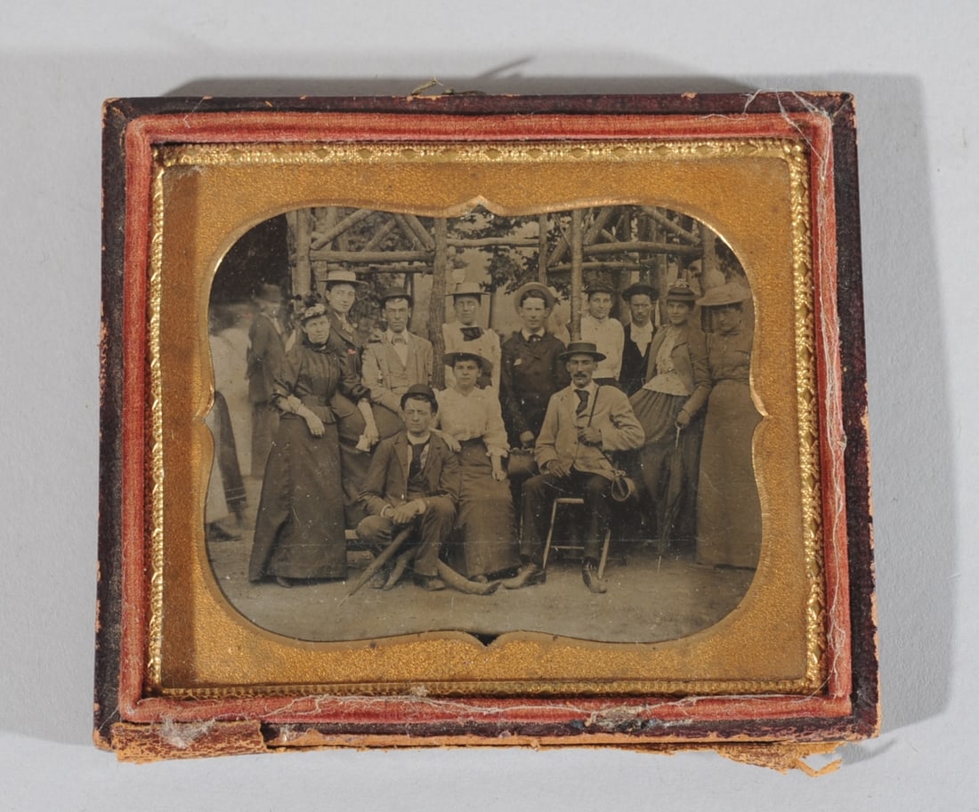 Antique Tintype Photograph, Group of Men & Women (1 of 3)