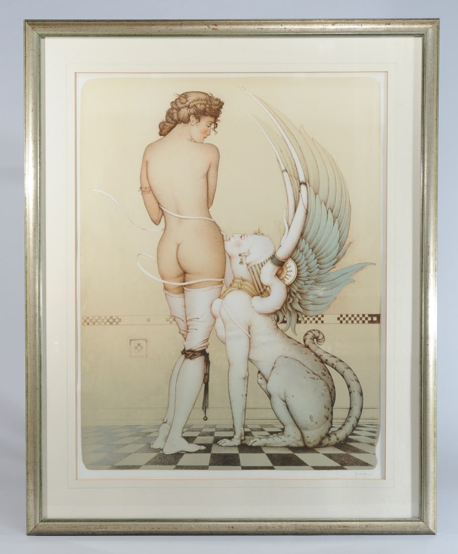Michael Parkes (b. 1944) Signed Limited Edition: "Rainbow Sphinx" lithograph by Michael Parkes (American, b. 1944), signed and numbered 32/290 lower right, Steltman Editions stamp lower left, matted and framed. Very small minor fold visible lower le