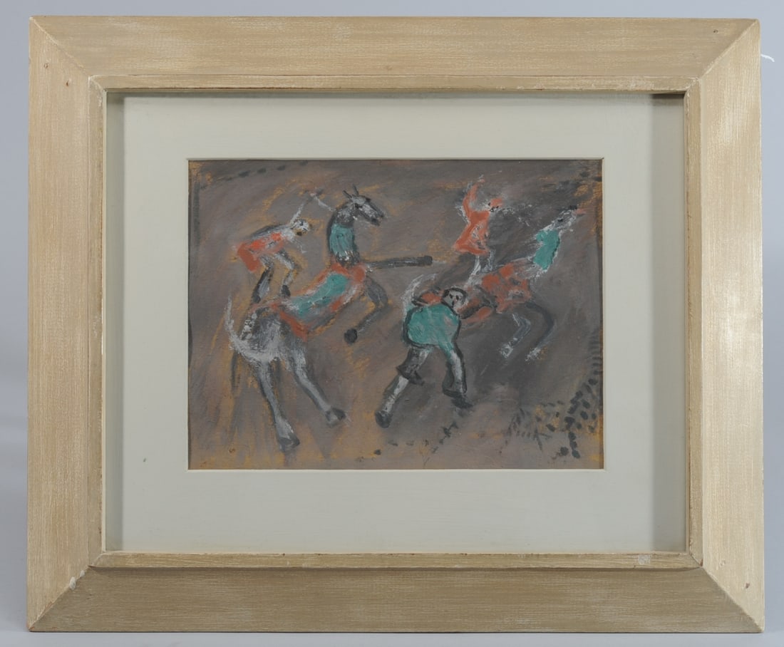 Phillip Pieck (1881 - 1955) Oil on Paper: "Circus Riders", signed lower right, titled and dated 1946 on verso. Pieck was a Roman Catholic Priest serving in the Philippines who came to New York City when the Japanese invaded the Philippines in