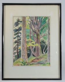 Vintage Signed Watercolor on Paper Woodland Scene