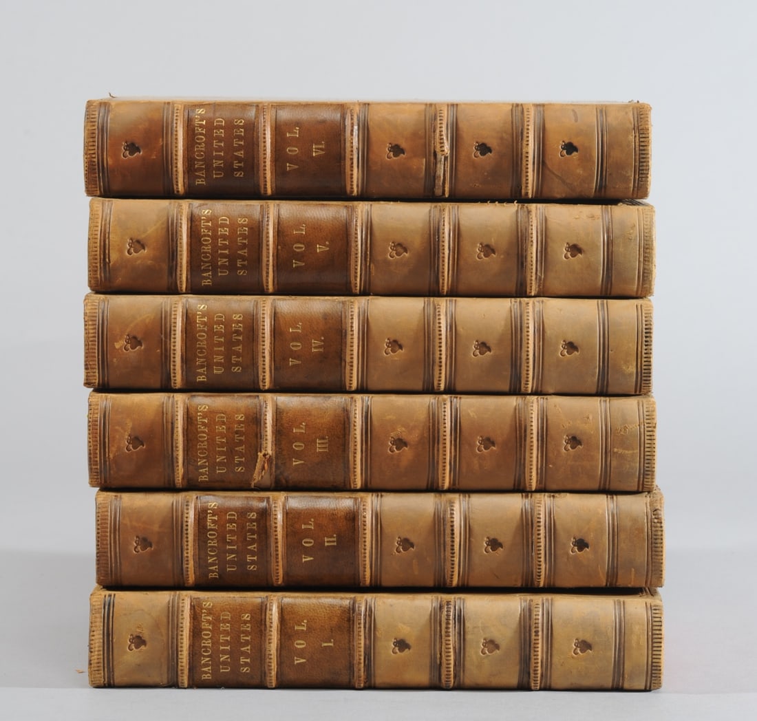 6 Vols. History of the United States 1854: "History of the United States, from the Discovery of the American Continent", by George Bancroft, volumes 1 - 6, published 1854 by Little, Brown and Company, Boston, some wear to outer covers, minor f