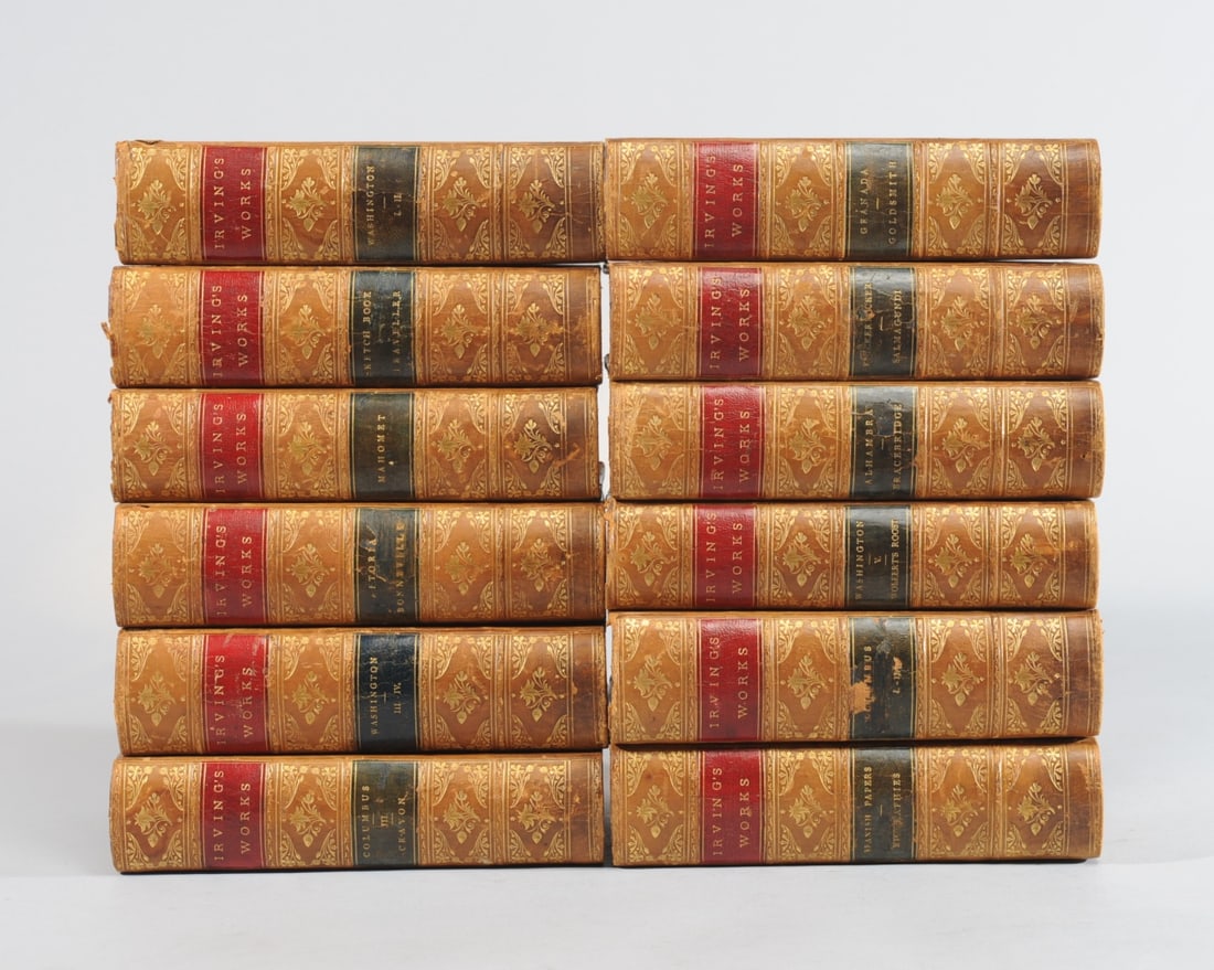 12 Vols. Works of Washington Irving 1881: The Works of Washington Irving complete 12 volume set published circa 1881 by G.P. Putnam's Sons, New York. Bookplates from previous owner, some scuffs and wear.
