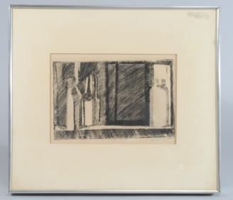 Vintage Still Life Engraving, Bottles