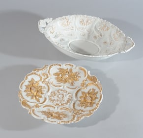 Meissen Gilt & White Plate and Oval Serving Bowl