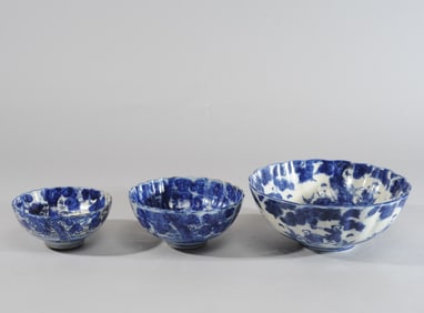 Three 19th C. Japanese Blue & White Bowles