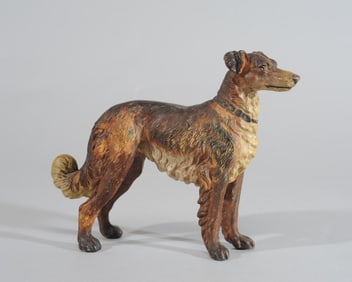 Antique Signed Hand Painted Metal Dog