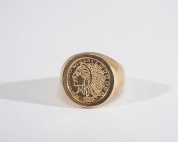 10K Gold Ring with 10K Gold Replica Coin