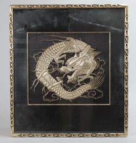 Framed Japanese Embroidered Fukusa, Meiji