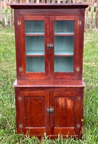 Antique Pine Glass Front Child's Cabinet