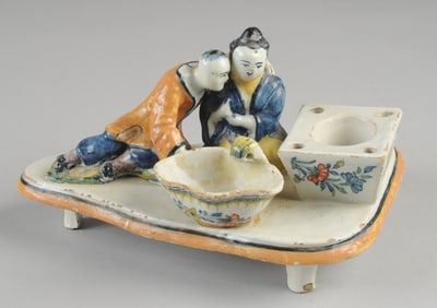 18th C. Chinoiserie Faience Figural Inkstand