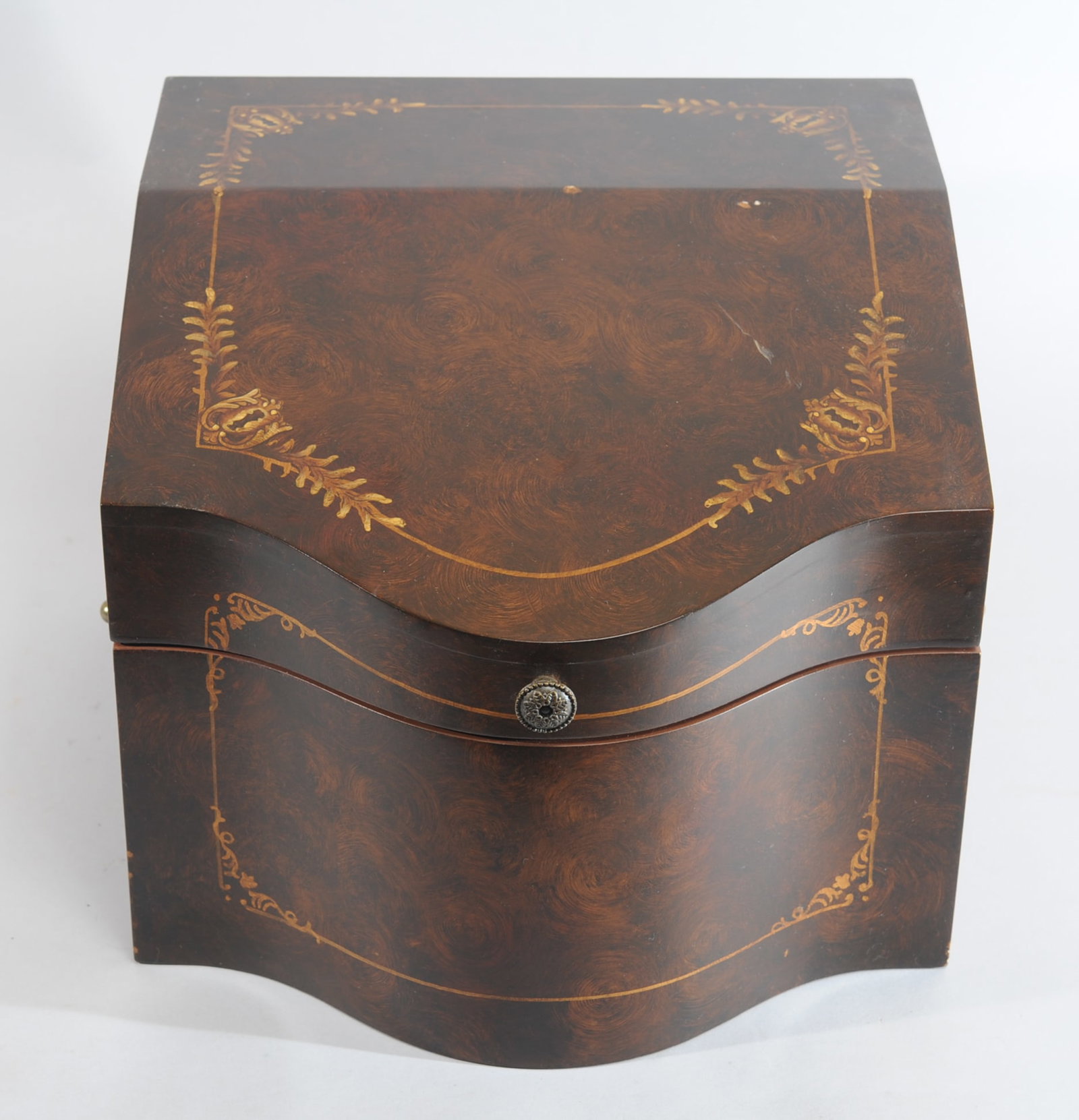 Cutlery Box with Fish Set, Mixed Flatware: Various makers, some with possible bone handles, mother of pearl, etc. Some silverplate, some stainless, together in late 20th century cutlery box. Box: approx. 11 1/4" x 14" x 15 1/2".