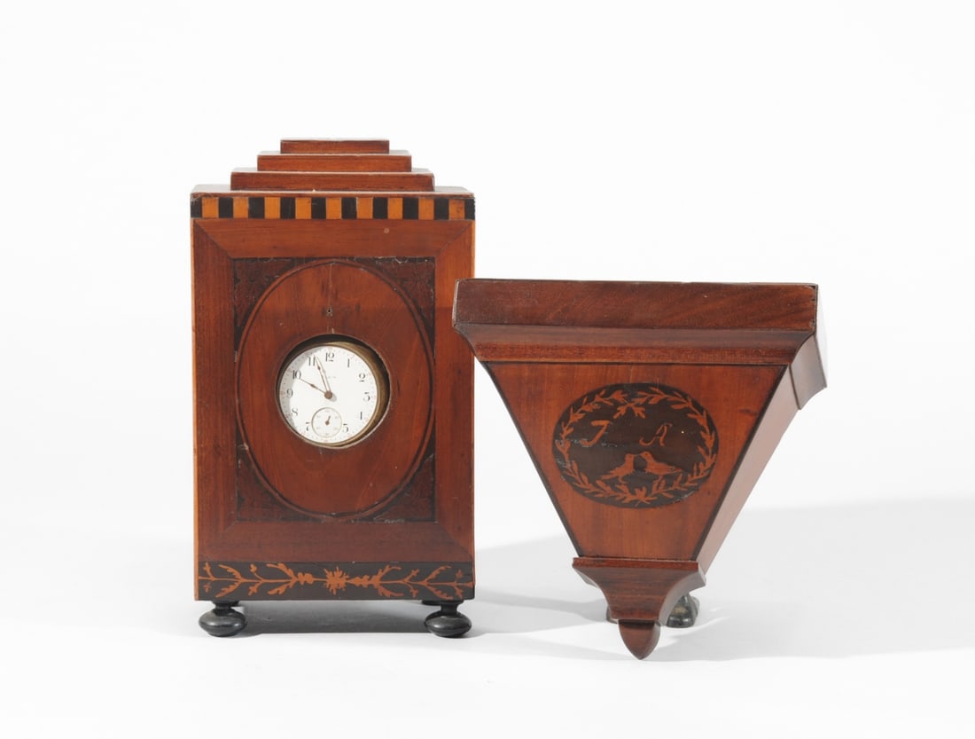 19th C. Marquetry Pocket Watch Stand & Shelf (1 of 11)