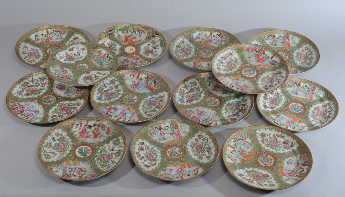 13 Early 19th C. Chinese Rose Medallion Plates (1 of 15)