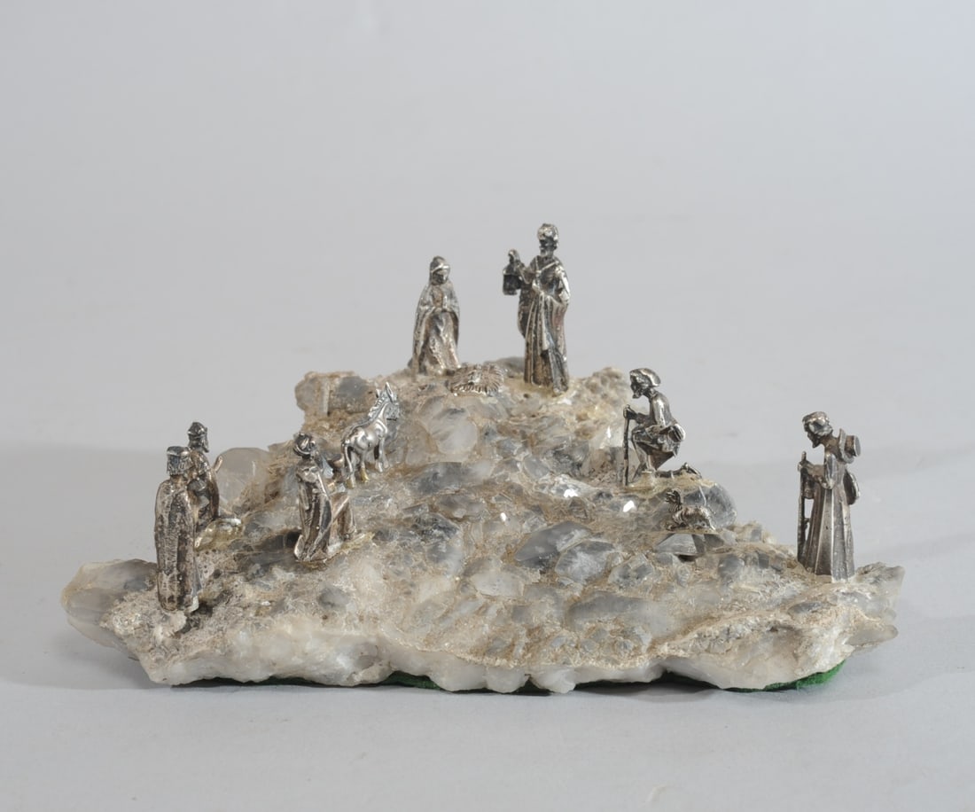 Miniature Sterling Silver Nativity on Quartz (1 of 6)