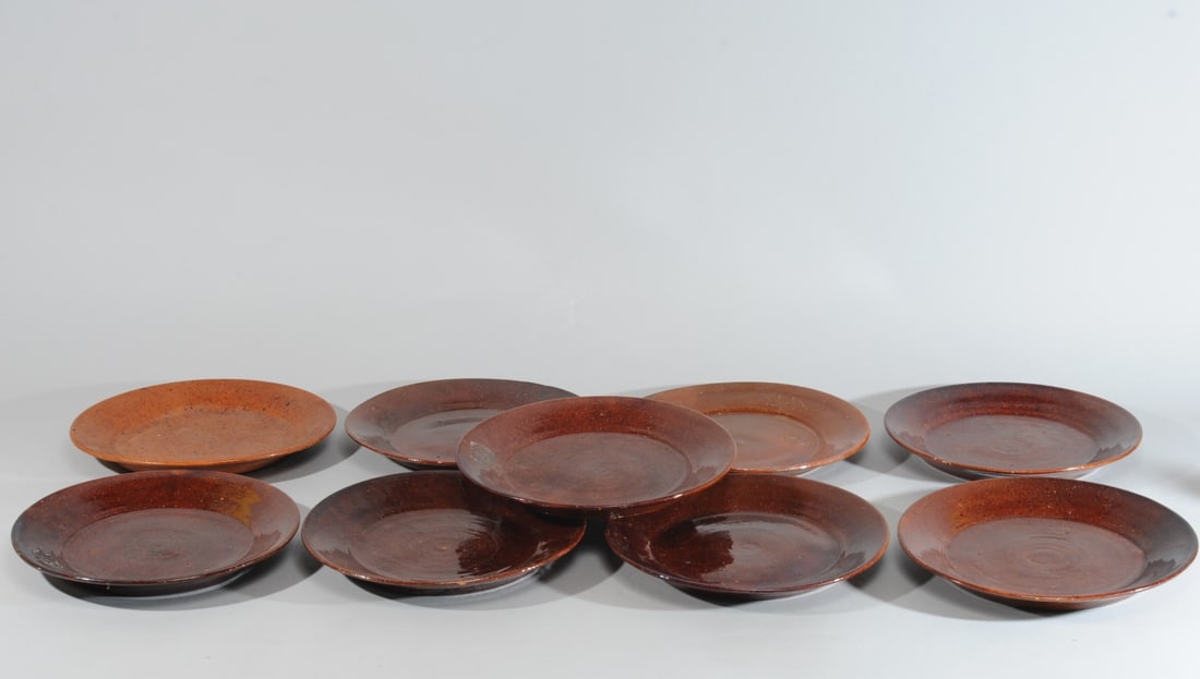 Nine Jugtown Redware Dinner Plates, Seagrove NC (1 of 10)