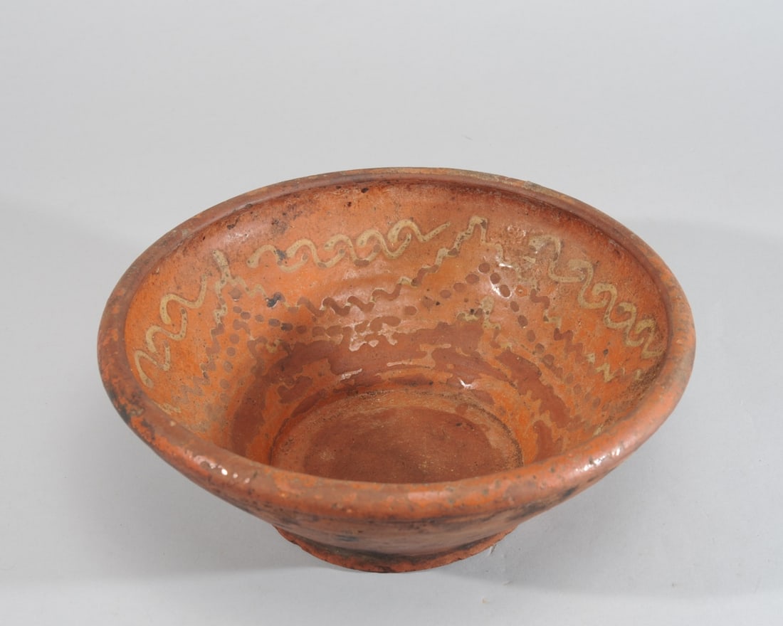 19th C. Yellow Slip Decorated Redware Bowl (1 of 6)