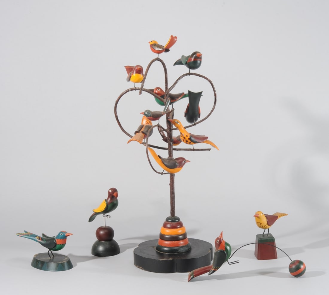 Don Noyes Folk Art Carved & Painted Bird Tree + (1 of 10)
