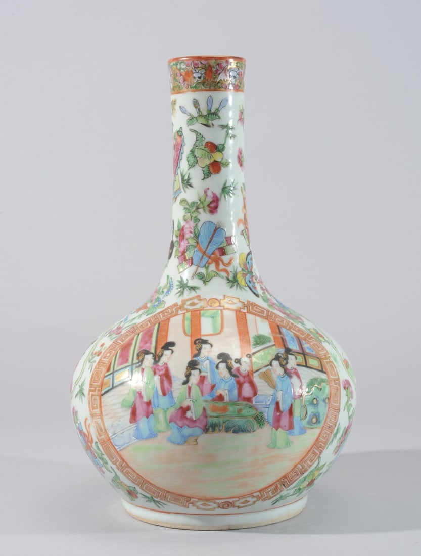19th C. Chinese Rose Medallion Bottle Vase (1 of 14)