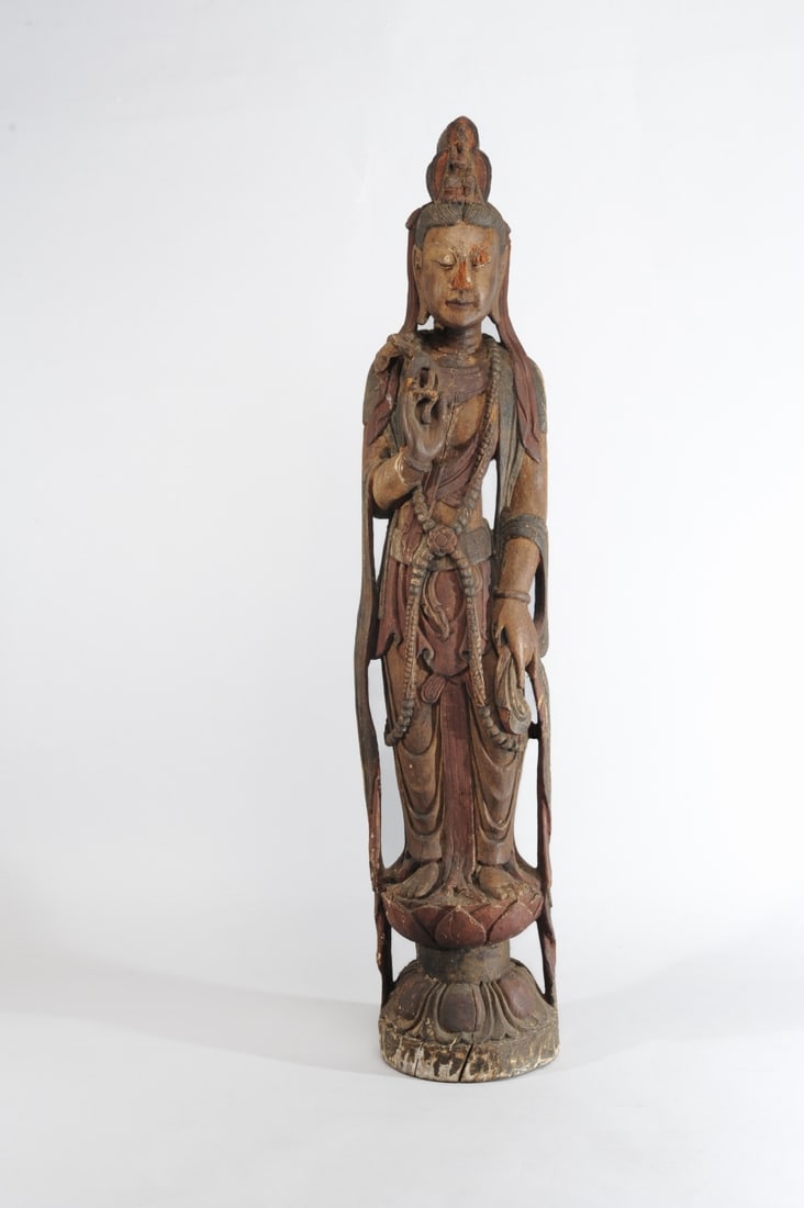Large Antique Chinese Carved Wood Figure, Guanyin (1 of 20)