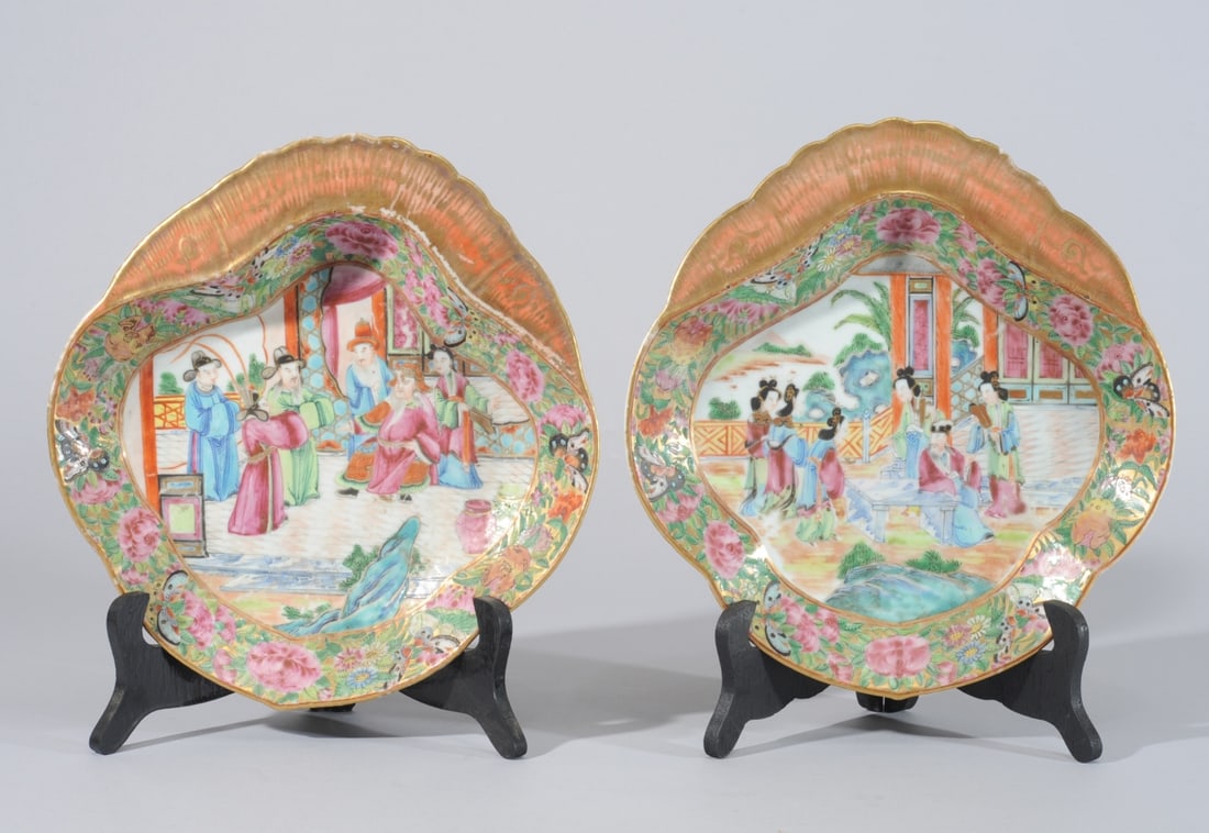 Pair Early 19th C. Rose Medallion Shell Plates (1 of 15)