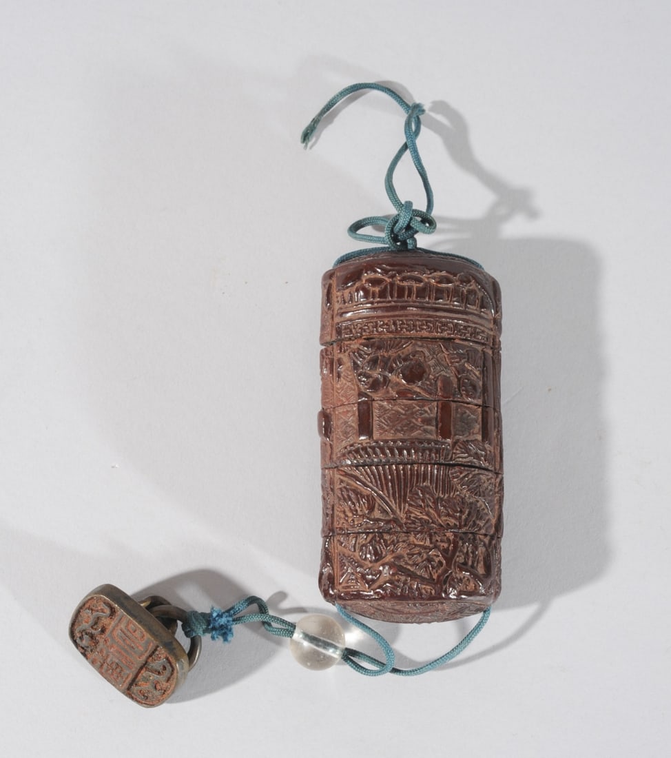 Antique Japanese 5 Case Inro & Bronze Seal Stamp (1 of 4)