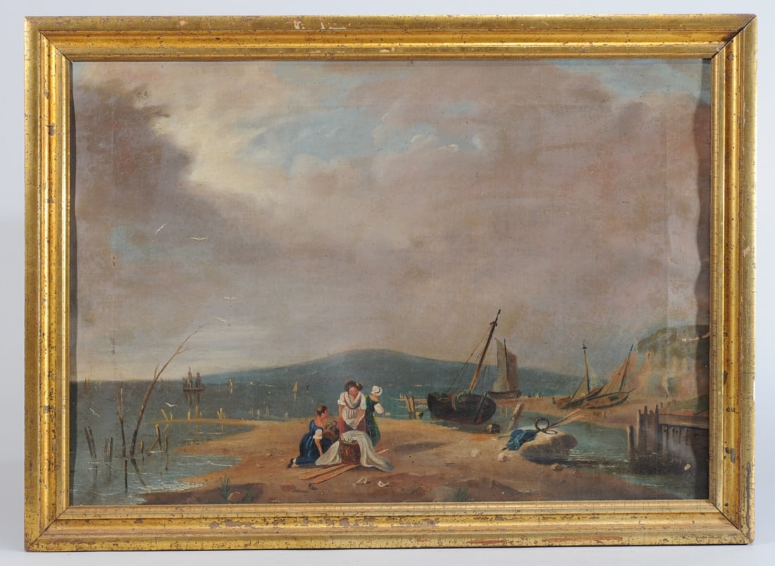 19th C. Continental Oil Painting, Seaside Scene (1 of 8)
