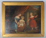 Late 18th-Early 19th C.Painting, Children w/Cat