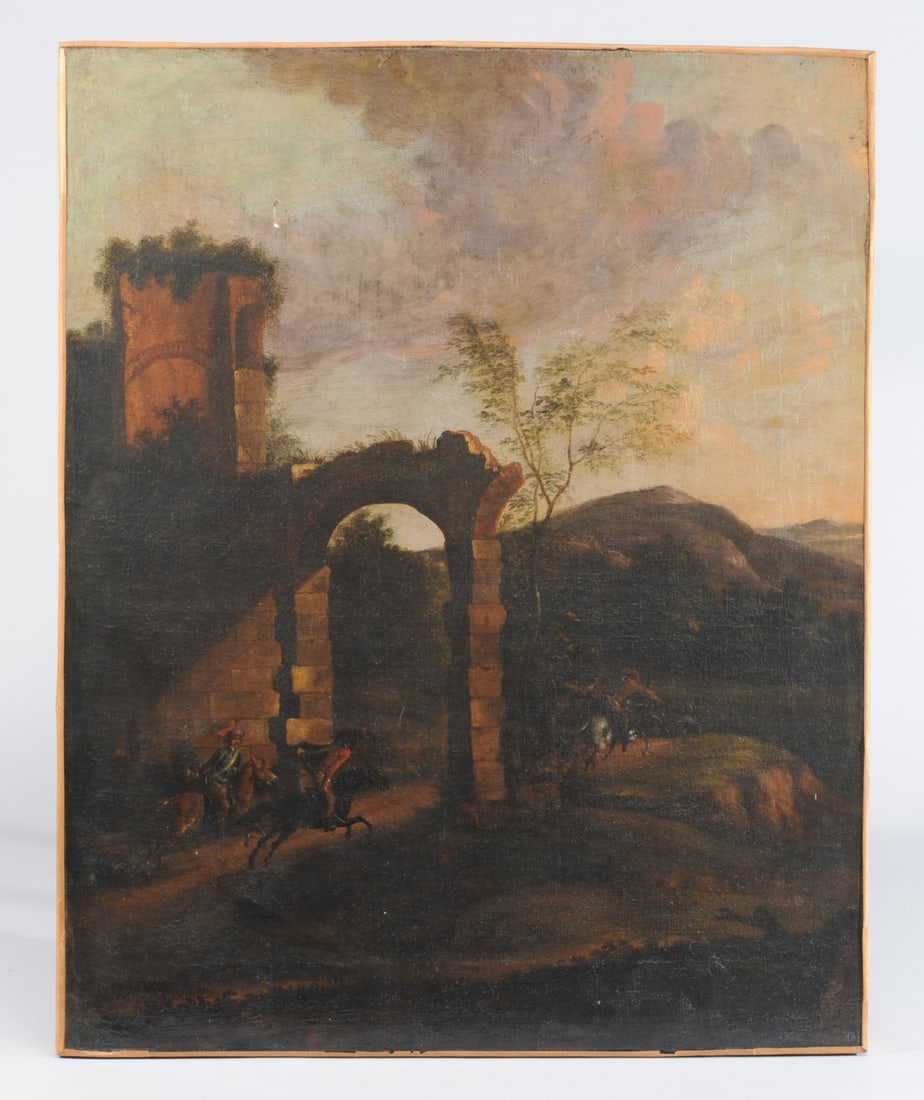 18th C. Painting, Ruins in Landscape with Figures (1 of 6)