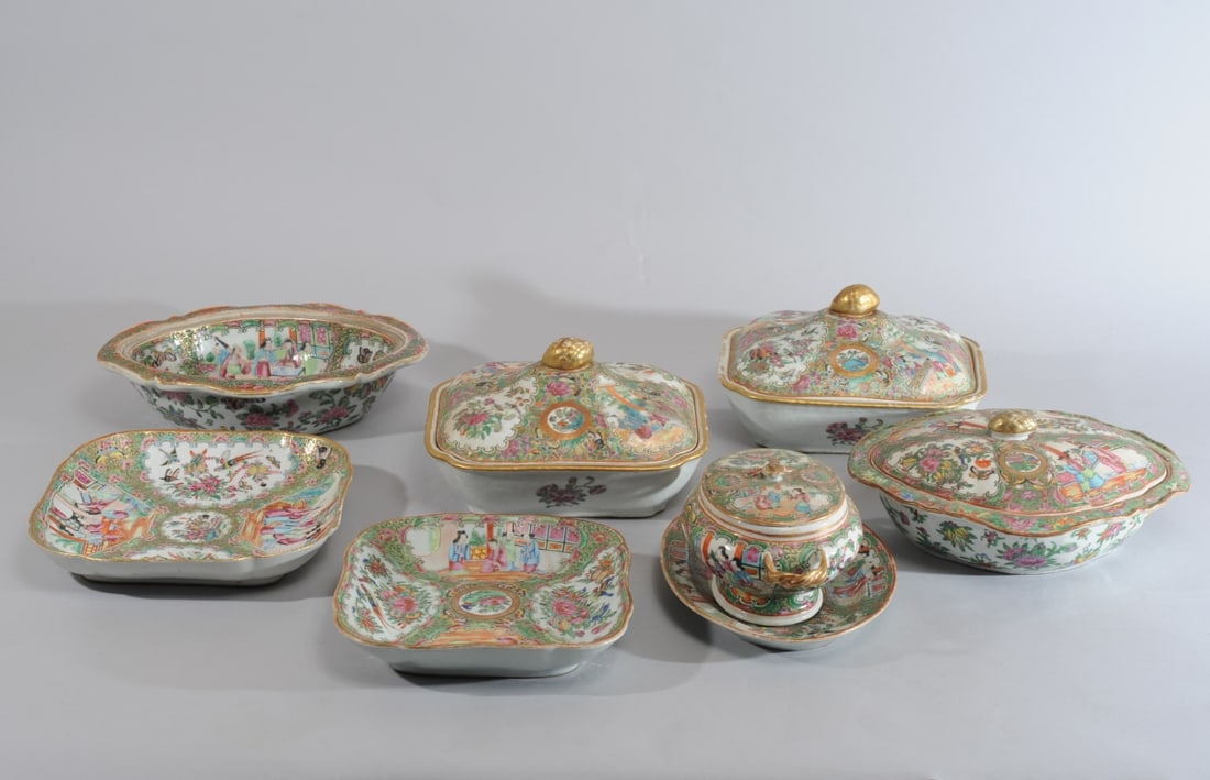 Antique Chinese Rose Medallion Serving Dishes Auction