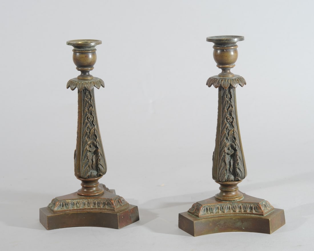 Pair French Bronze Candlesticks 19th C. (1 of 6)