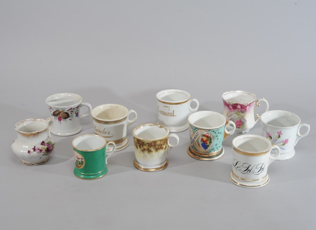 Ten  Antique Barber's & Home Shaving Mugs (1 of 13)
