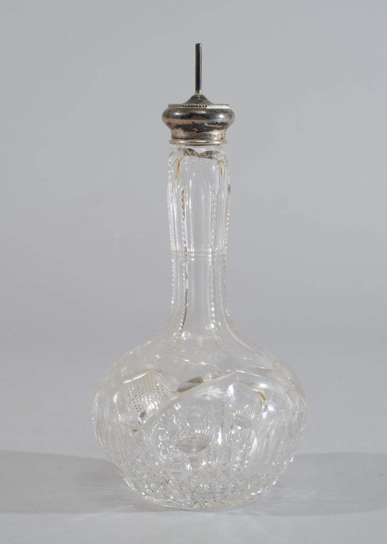 Antique Cut Glass Barber Bottle Sterling Lid (1 of 4)