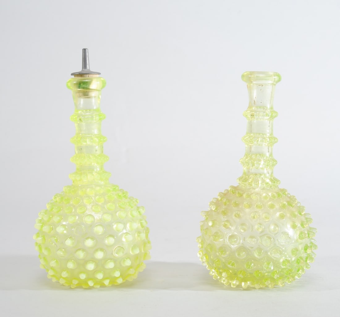 2 Antique Hobnail Vaseline Glass Barber Bottles (1 of 6)