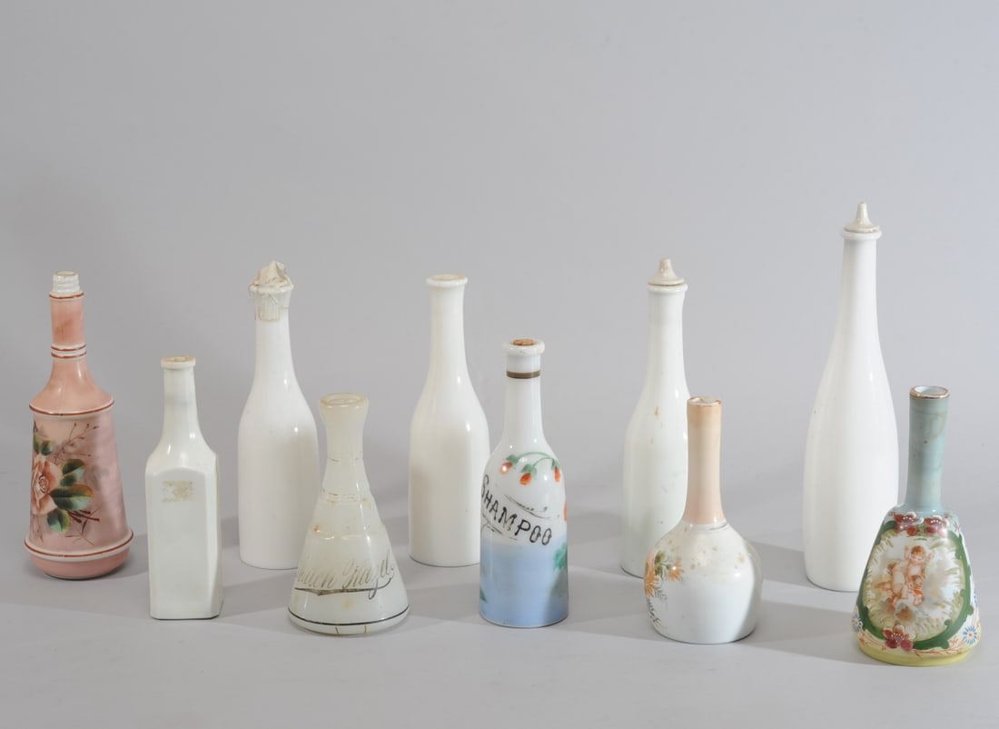 10 Milk Glass Barbers Bottles, 1 Personalized (1 of 11)