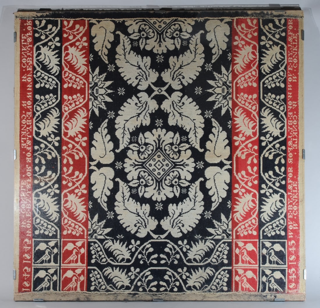 Framed 1845 Jacquard Crib or Sampler Coverlet (1 of 6)