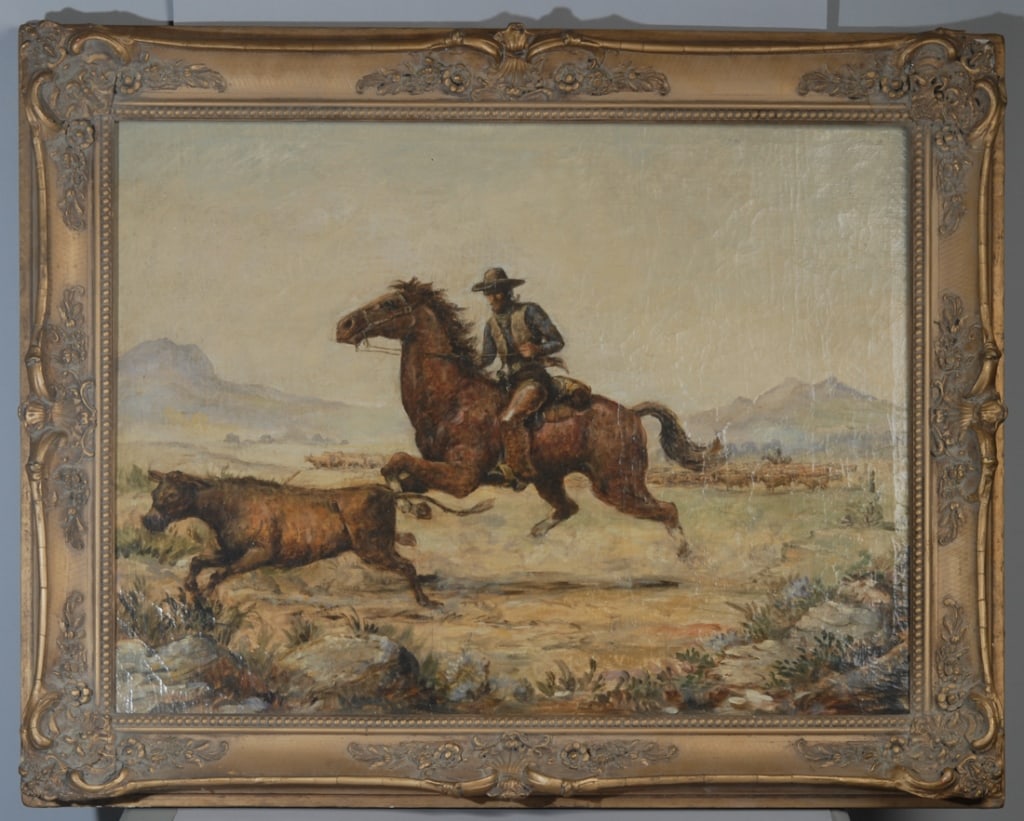 Large Early 20th C. Western Painting, Cowboy (1 of 11)